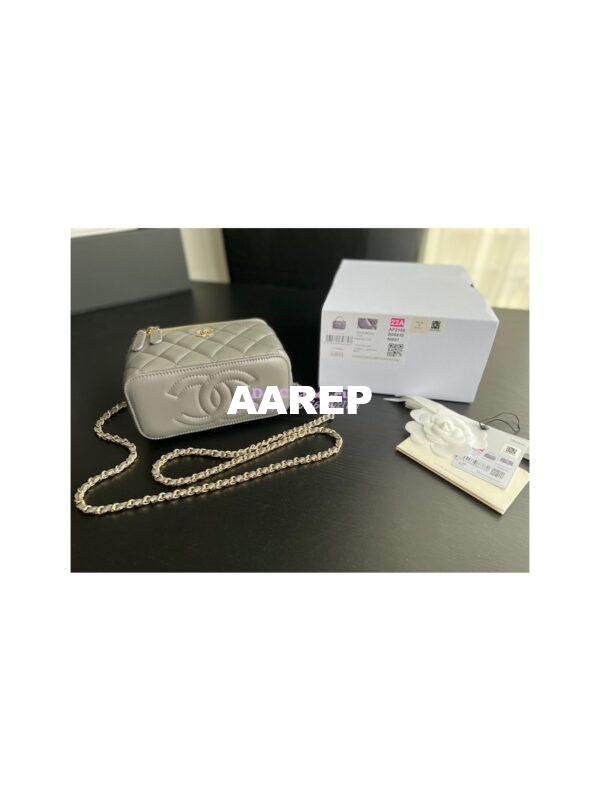 Replica Chanel New 22A Lambskin Vanity With Chain and Top Handle AP2199 Grey 7