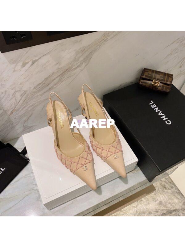 Replica Chanel Pearls & Satin Slingback 65mm G35260 Beige