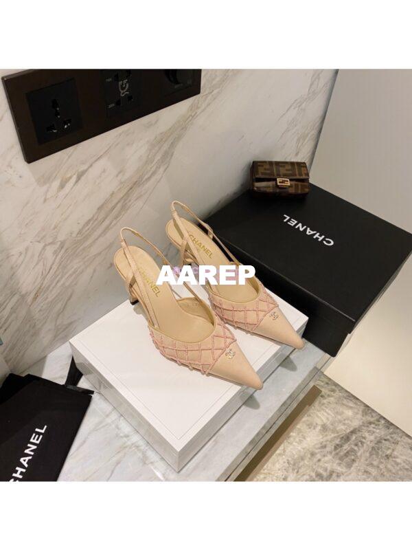 Replica Chanel Pearls & Satin Slingback 65mm G35260 Beige 2