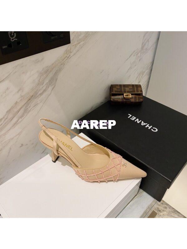 Replica Chanel Pearls & Satin Slingback 65mm G35260 Beige 4