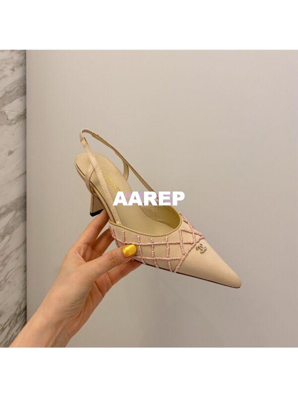 Replica Chanel Pearls & Satin Slingback 65mm G35260 Beige 5