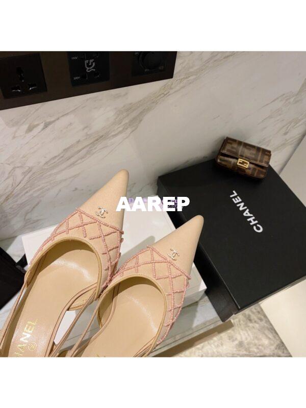 Replica Chanel Pearls & Satin Slingback 65mm G35260 Beige 7