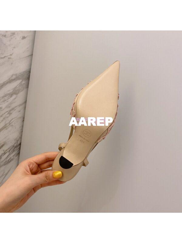 Replica Chanel Pearls & Satin Slingback 65mm G35260 Beige 8