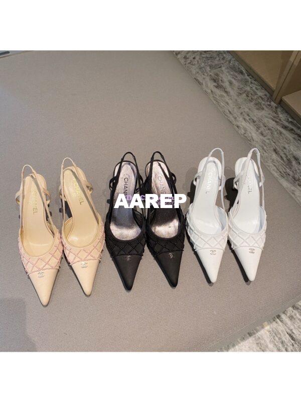 Replica Chanel Pearls & Satin Slingback 65mm G35260 Beige 9