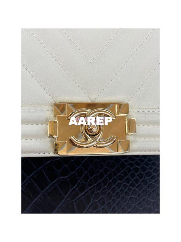 Replica Chanel Medium Boy in Chevron Grained Calfskin with Shining Hardware 67086 Chalk 7