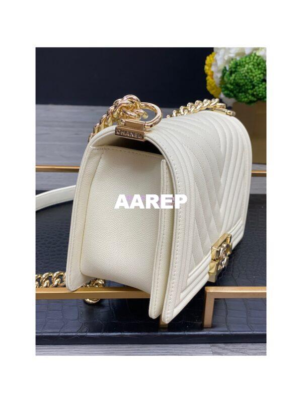 Replica Chanel Medium Boy in Chevron Grained Calfskin with Shining Hardware 67086 Chalk 8