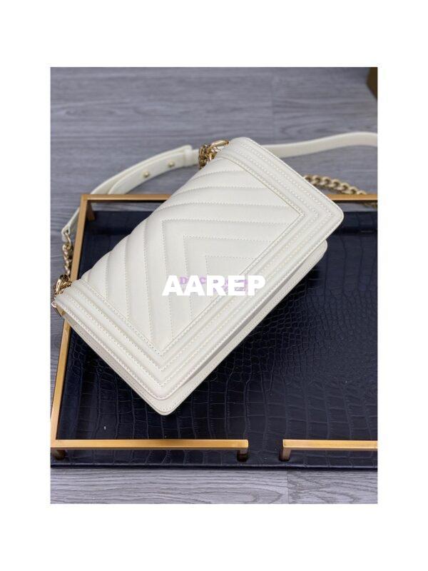 Replica Chanel Medium Boy in Chevron Grained Calfskin with Shining Hardware 67086 Chalk 13