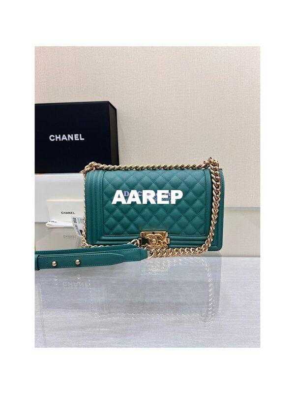 Replica Chanel Medium Boy Handbag in Grained Calfskin with Shining Gold Hardware 67086 Turquoise 3