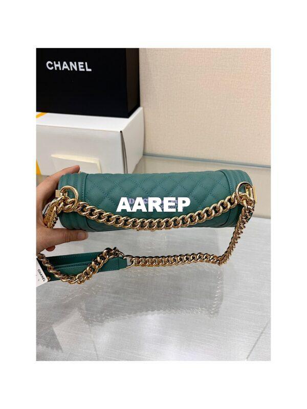 Replica Chanel Medium Boy Handbag in Grained Calfskin with Shining Gold Hardware 67086 Turquoise 4