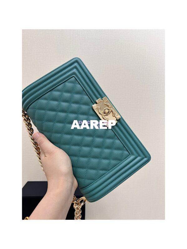 Replica Chanel Medium Boy Handbag in Grained Calfskin with Shining Gold Hardware 67086 Turquoise 6