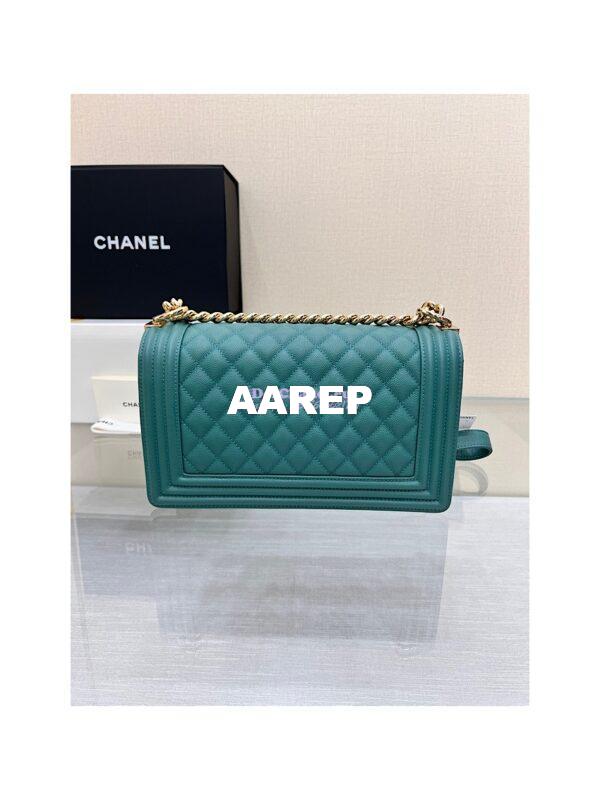 Replica Chanel Medium Boy Handbag in Grained Calfskin with Shining Gold Hardware 67086 Turquoise 12