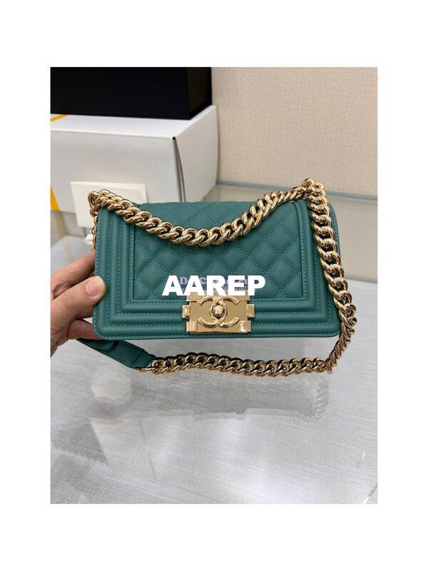 Replica Chanel Medium Boy Handbag in Grained Calfskin with Shining Gold Hardware 67086 Turquoise 13