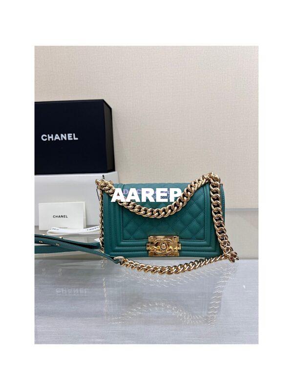 Replica Chanel Medium Boy Handbag in Grained Calfskin with Shining Gold Hardware 67086 Turquoise 14