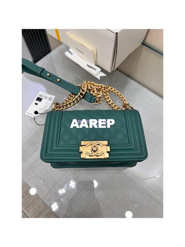 Replica Chanel Medium Boy Handbag in Grained Calfskin with Shining Gold Hardware 67086 Turquoise 15