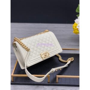 Replica Chanel Medium Boy Handbag in Grained Calfskin with Matte Gold Hardware 67086 Chalk 2