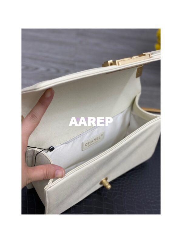 Replica Chanel Medium Boy Handbag in Grained Calfskin with Matte Gold Hardware 67086 Chalk 9