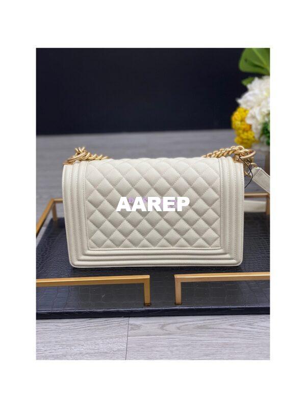 Replica Chanel Medium Boy Handbag in Grained Calfskin with Matte Gold Hardware 67086 Chalk 11