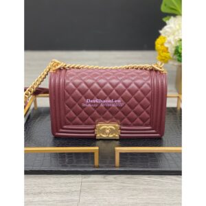 Replica Chanel Medium Boy Handbag in Grained Calfskin with Matte Gold Hardware 67086 Wine