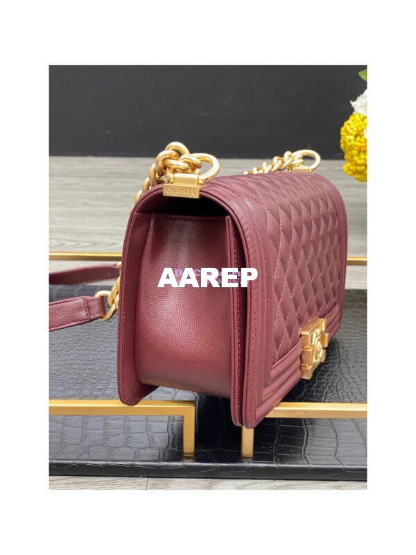 Replica Chanel Medium Boy Handbag in Grained Calfskin with Matte Gold Hardware 67086 Wine 7