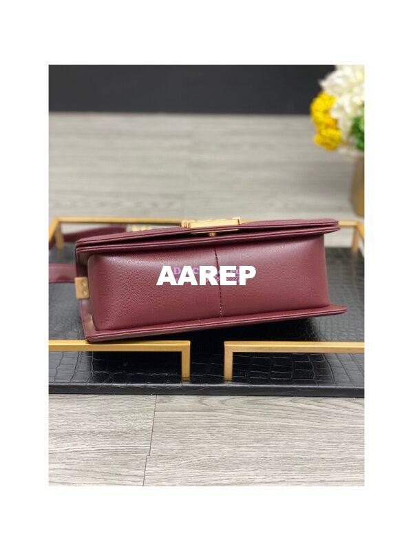 Replica Chanel Medium Boy Handbag in Grained Calfskin with Matte Gold Hardware 67086 Wine 8