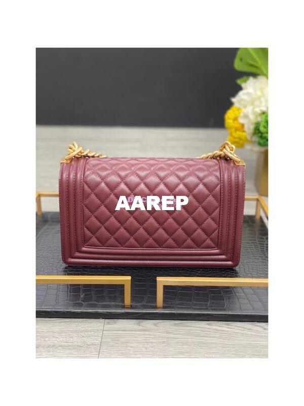 Replica Chanel Medium Boy Handbag in Grained Calfskin with Matte Gold Hardware 67086 Wine 11