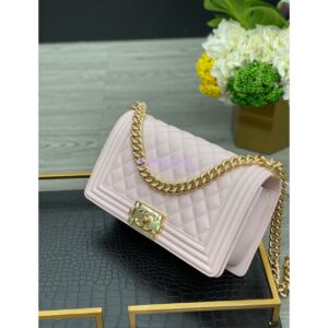 Replica Chanel Medium Boy Handbag in Grained Calfskin with Shining Gold Hardware 67086 Pale Pink