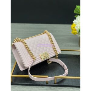 Replica Chanel Medium Boy Handbag in Grained Calfskin with Shining Gold Hardware 67086 Pale Pink 2