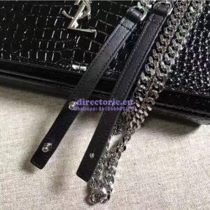 Replica YSL Monogram Saint Laurent Chain Wallet In Black Crocodile Embossed Shiny Leather 442015