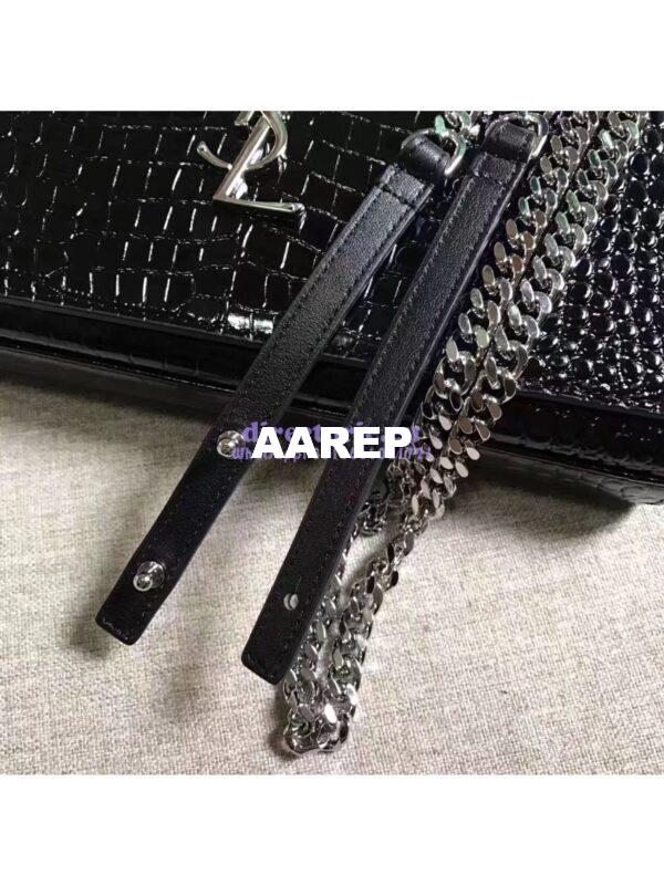 Replica YSL Monogram Saint Laurent Chain Wallet In Black Crocodile Embossed Shiny Leather 442015 3