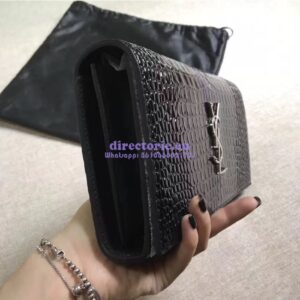Replica YSL Monogram Saint Laurent Chain Wallet In Black Crocodile Embossed Shiny Leather 442015 2