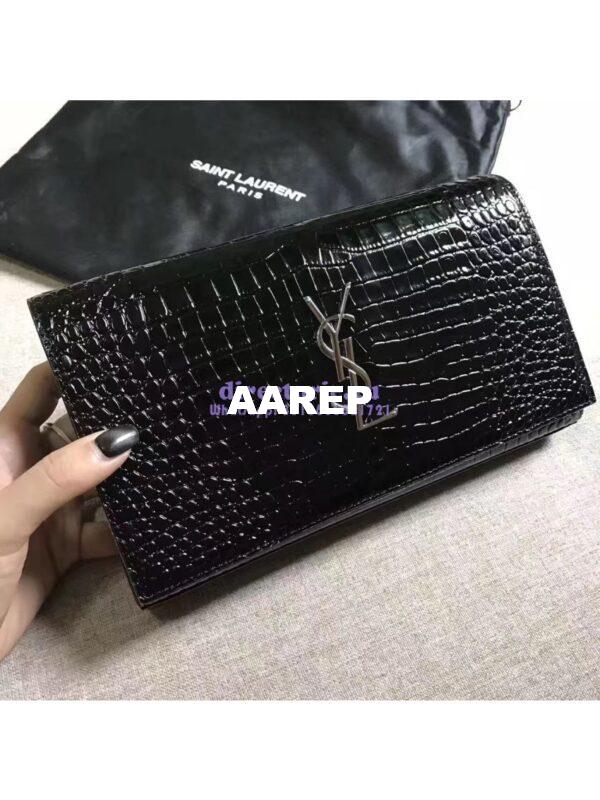 Replica YSL Monogram Saint Laurent Chain Wallet In Black Crocodile Embossed Shiny Leather 442015 7
