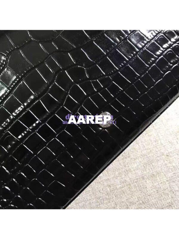 Replica YSL Monogram Saint Laurent Chain Wallet In Black Crocodile Embossed Shiny Leather 442015 10