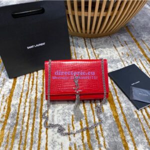 Replica YSL Classic Medium Kate Monogram Saint Laurent Tassel Satchel In Red Crocodile Embossed Shiny Leather 354119
