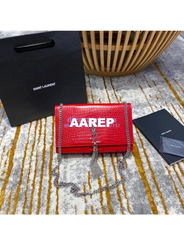 Replica YSL Classic Medium Kate Monogram Saint Laurent Tassel Satchel In Red Crocodile Embossed Shiny Leather 354119 3