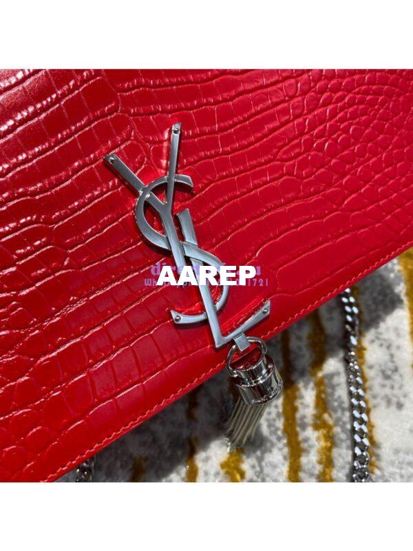 Replica YSL Classic Medium Kate Monogram Saint Laurent Tassel Satchel In Red Crocodile Embossed Shiny Leather 354119 5