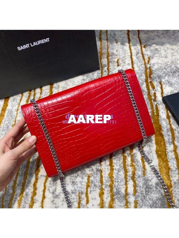 Replica YSL Classic Medium Kate Monogram Saint Laurent Tassel Satchel In Red Crocodile Embossed Shiny Leather 354119 15