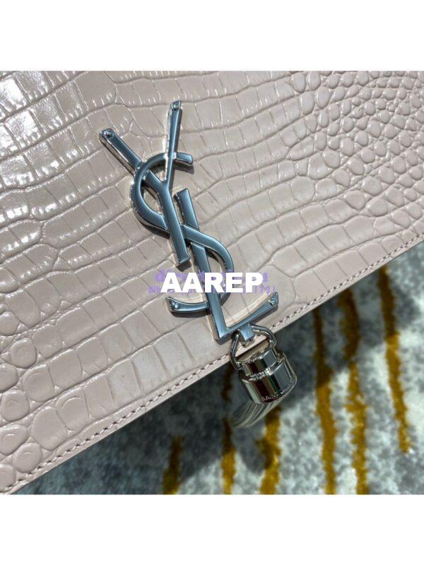 Replica YSL Classic Medium Kate Monogram Saint Laurent Tassel Satchel In Pink Crocodile Embossed Shiny Leather 354119 5
