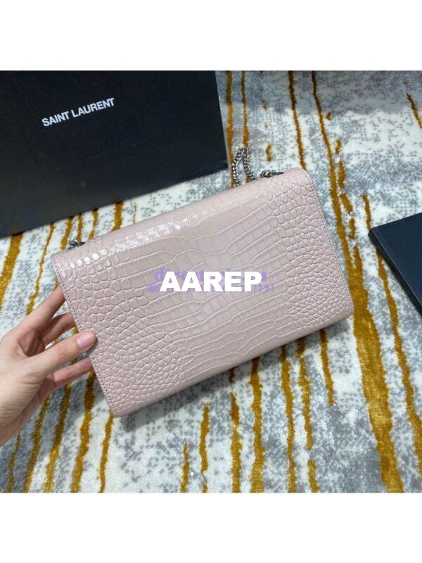 Replica YSL Classic Medium Kate Monogram Saint Laurent Tassel Satchel In Pink Crocodile Embossed Shiny Leather 354119 13