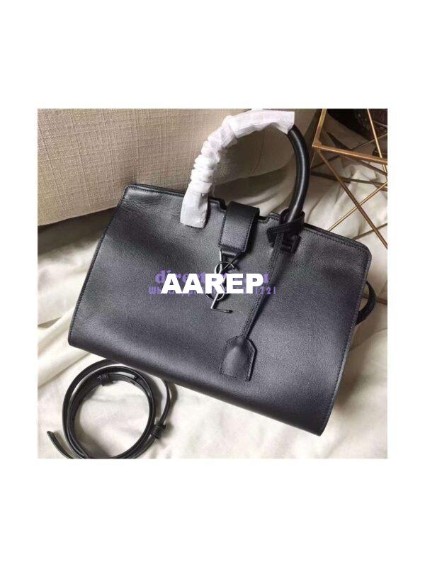 Replica YSL Yves Saint Laurent Cabas Y Calfskin Black Leather Tote Bag with black hardware 3