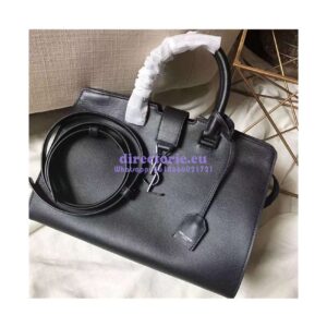 Replica YSL Yves Saint Laurent Cabas Y Calfskin Black Leather Tote Bag with black hardware 2
