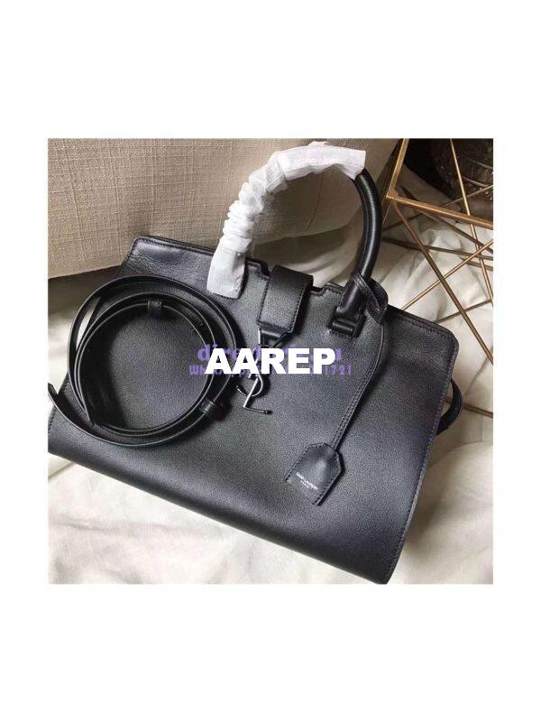 Replica YSL Yves Saint Laurent Cabas Y Calfskin Black Leather Tote Bag with black hardware 4