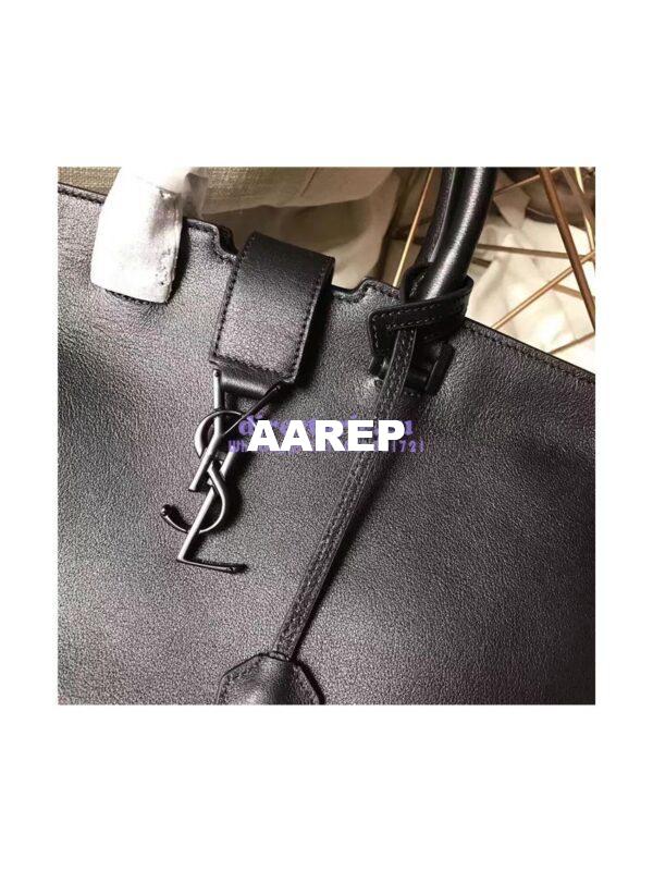 Replica YSL Yves Saint Laurent Cabas Y Calfskin Black Leather Tote Bag with black hardware 5