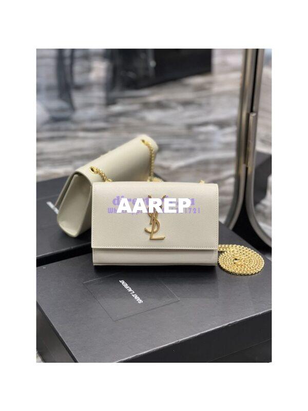 Replica YSL Saint Laurent Kate small chain bag in grain de poudre embossed leather 469390 White 4