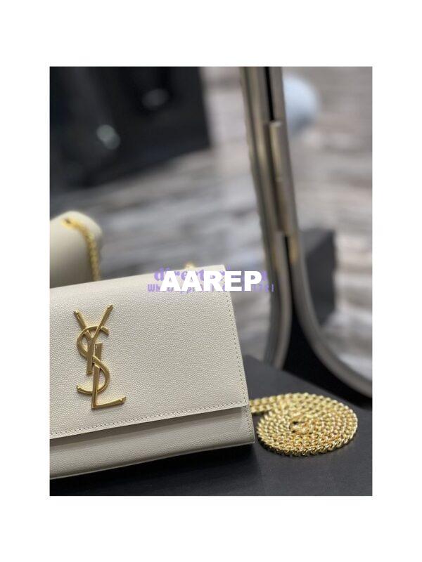 Replica YSL Saint Laurent Kate small chain bag in grain de poudre embossed leather 469390 White 6