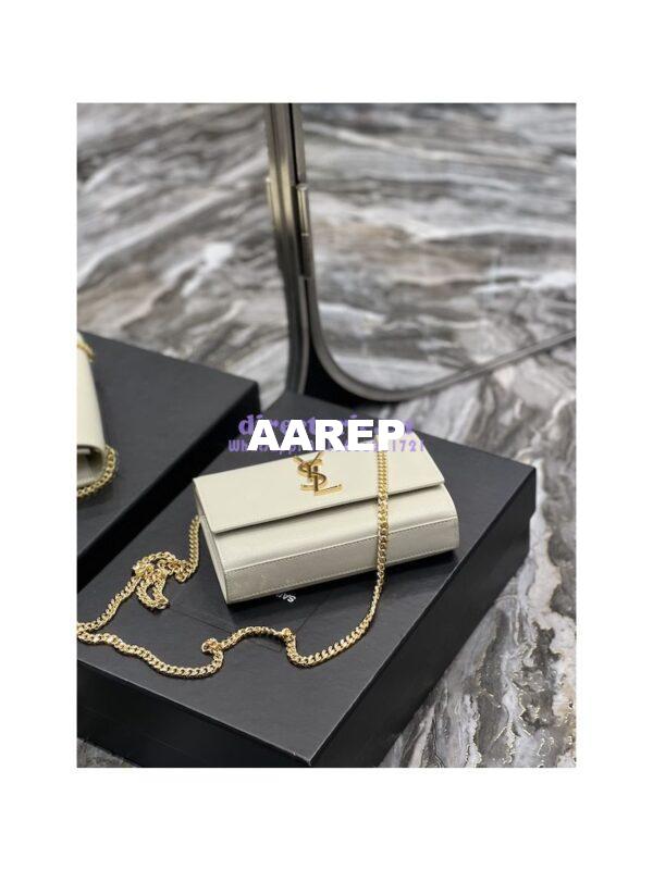 Replica YSL Saint Laurent Kate small chain bag in grain de poudre embossed leather 469390 White 10