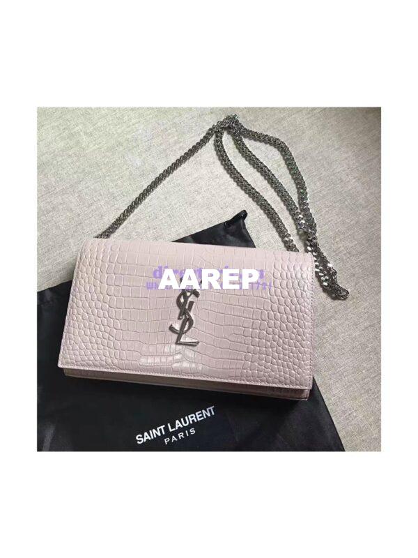 Replica YSL Monogram Saint Laurent Chain Wallet In Antique Rose Crocodile Embossed Shiny Leather 442015 3