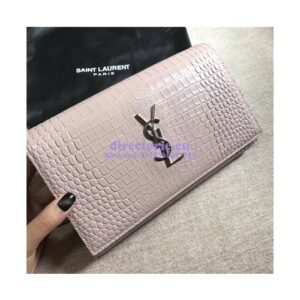 Replica YSL Monogram Saint Laurent Chain Wallet In Antique Rose Crocodile Embossed Shiny Leather 442015 2