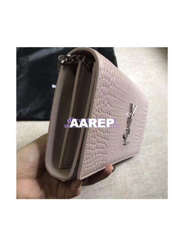 Replica YSL Monogram Saint Laurent Chain Wallet In Antique Rose Crocodile Embossed Shiny Leather 442015 6