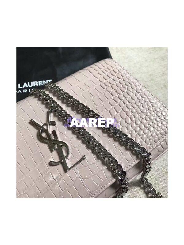 Replica YSL Monogram Saint Laurent Chain Wallet In Antique Rose Crocodile Embossed Shiny Leather 442015 7