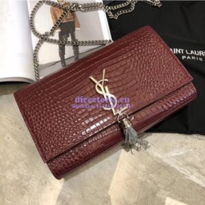 Replica YSL Classic Medium Kate Monogram Saint Laurent Tassel Satchel In Dark Red Crocodile Embossed Shiny Leather 354119 2